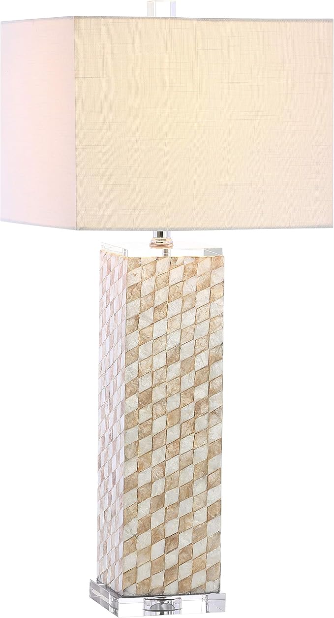 JONATHAN Y JYL1048A Daniel 30.5" Seashell/Crystal LED Table Lamp Coastal Traditional Bedside Desk Nightstand Lamp for Bedroom Living Room Office College Bookcase LED Bulb Included, Cream