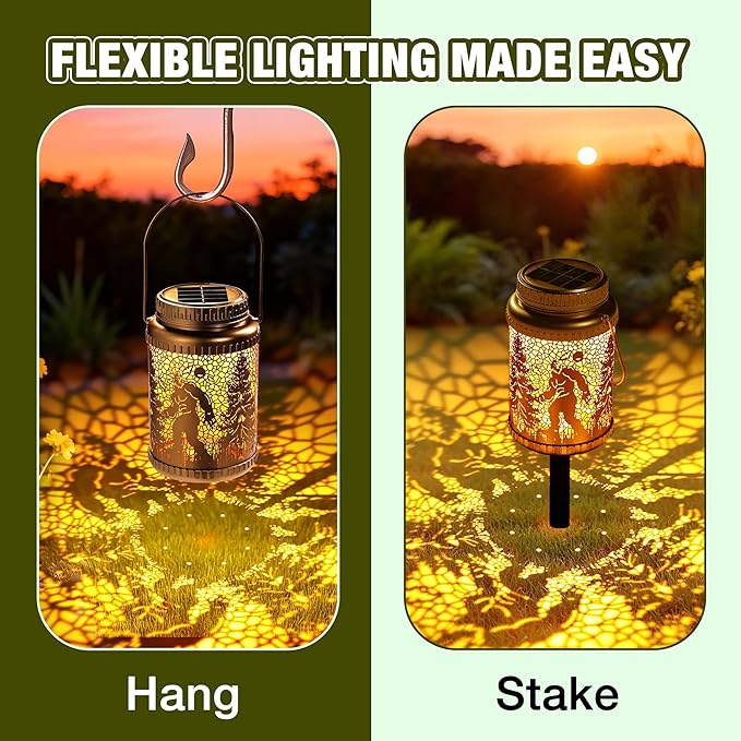 Cooo 6 Pack Valentines Day Gifts for Him Her Solar Lanterns Outdoor Waterproof Bigfoot Sasquatch Solar Pathway Lights Landscape Path for Women Mom Grandma Outdoor Table Lamps Garden Yard Decor-Gold