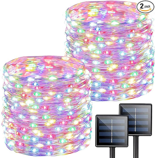2-Pack Solar String Lights for Outside, Total 200LED Solar Christmas Lights Outdoor Waterproof, Solar Twinkle Lights Copper Wire 8 Modes Fairy Light for Christmas Tree Garden Party Decor (Multicolor)