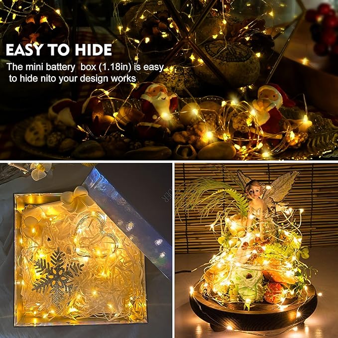 AIKEI 24 Pack LED Fairy Lights Battery Operated, Warm White String Lights Waterproof 7ft 20 Led 3 Lighting Modes for Wedding Party Bedroom Decor Garden Christmas Outdoor Indoor Decoration Warm White