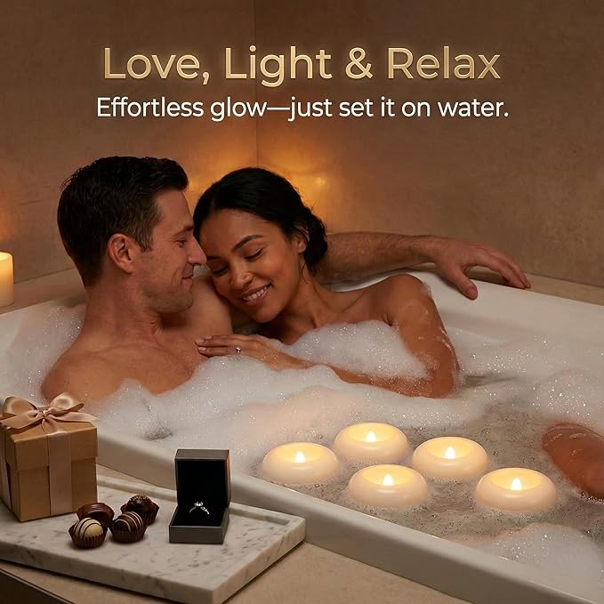Aignis 6 Flameless LED Floating Candles, 3-Inch Plastic Battery Operated Tealights, Glow Time Over 200 Hours, Cozy Romantic White Light, Suitable for Pool/Bathtub/Hot Bath/Wedding Centerpiece Decor