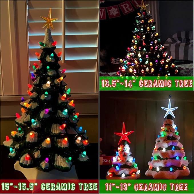 Ceramic Christmas Tree Replacement Lights/Bulbs, Ceramic Tree Medium Multicolor Twist Light Ornaments(117 Bulbs+5 Topper Star)