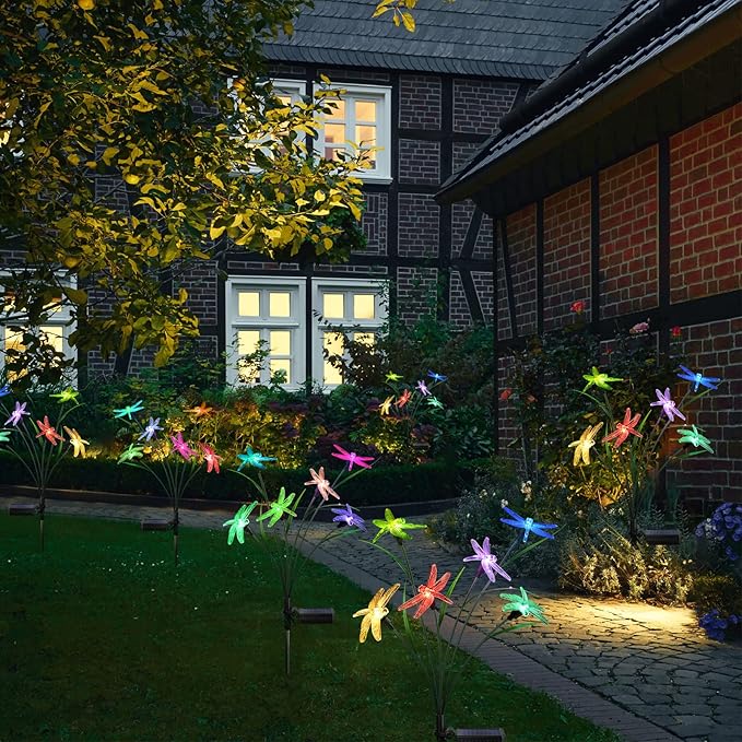 2PCS Outdoor Solar Lights, Waterproof Solar Lights Outdoor Pathway, Solar-Powered Garden Swing Dragonfly Decorative Lights for Yard Balcony Flower Bed, Gardening Plant Lovers
