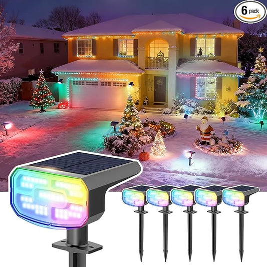 Color Changing Solar Spot Lights Outdoor Waterproof IP65,9 Lighting Modes Multicolor RGB Christmas Spotlight for Porches Yard Gardens Landscape Deconrations-6 Pack