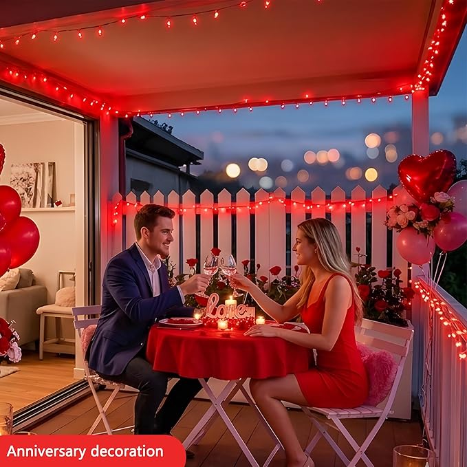 Hopolon 2PACK 50-Count Red Christmas Lights with White Wire - 13ft Connectable Mini Red String Lights Plug in for Anniversary, Christmas Tree, Wedding, Party Decor, Indoor & Outdoor Holiday Lighting