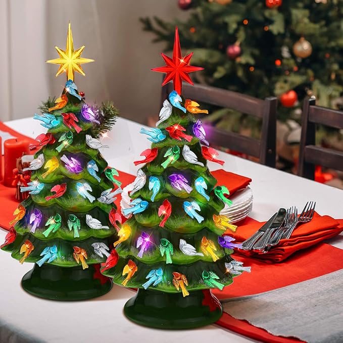 WILLBOND 103 Pieces Ceramic Christmas Tree Replacement Bulb Set Includes 100 Plastic Ceramic Christmas Tree Bird Lights 3 Stars Classic Color Ceramic Tree Lights Replacements Bulbs Craft