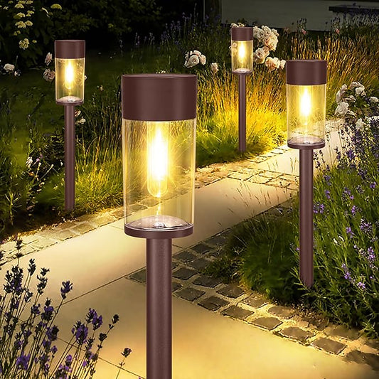 UME 10 Pack Solar Pathway Lights Outdoor, Bright Solar Garden Lights with Metal Design–IP65 Waterproof, Auto On/Off, 3000K LED Landscape Lighting for Yard, Lawn, Walkway, Driveway, Patio Decor