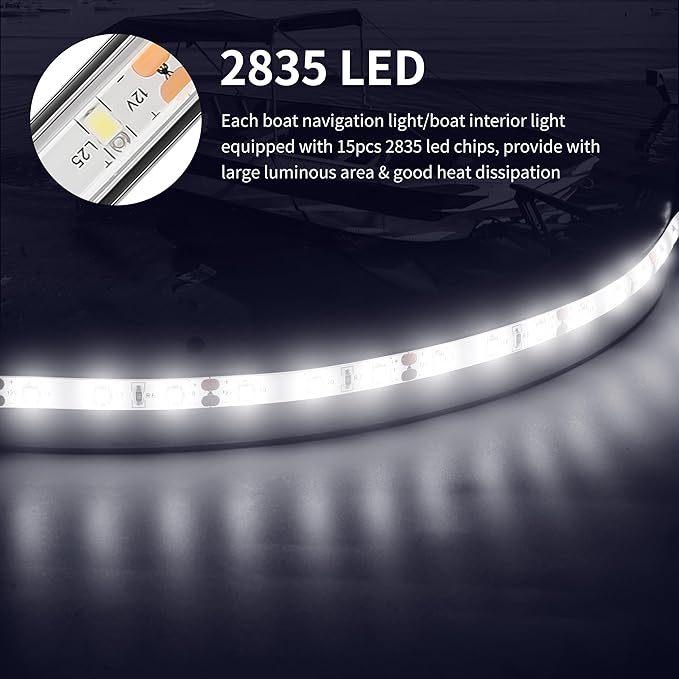 LED Boat Interior Lights, Boat Led Strip Lights Marine Waterproof Marine Lighting Strip Night Fishing Lighting for Pontoon, Dinghy, Kayak, Yacht,4 Pcs, White