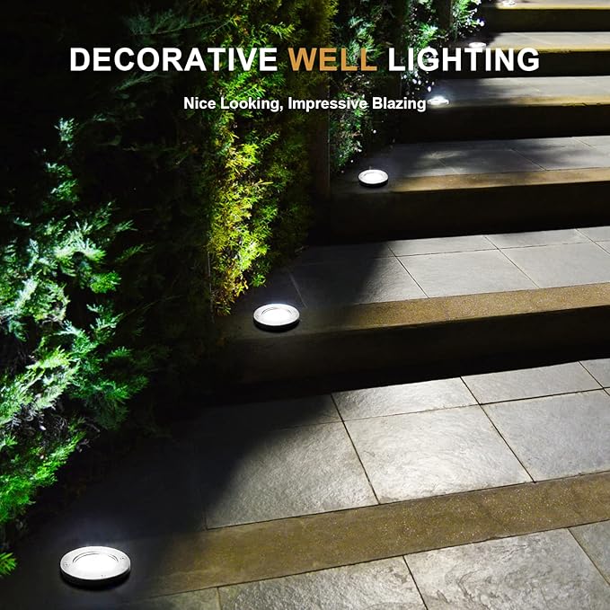 Low Voltage Landscape Well Lights, Outdoor LED Ground Lights for Garden, Lawn Pathway Backyard, Patio Walkway Decor 8Pack Black (Cool White(6000K))