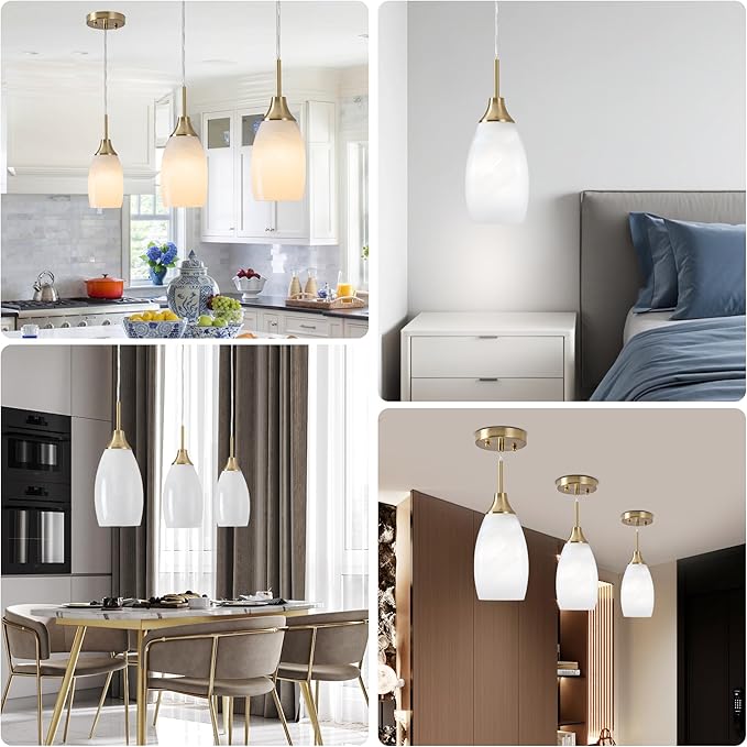 Mini Glass Pendant Light 4.72" with Handblown White Swirl Art Glass Hanging Light 1-Pack Oval Ceiling Hanging Light Fixture for Dining Room Kitchen Island Cafe Foyer Hallway