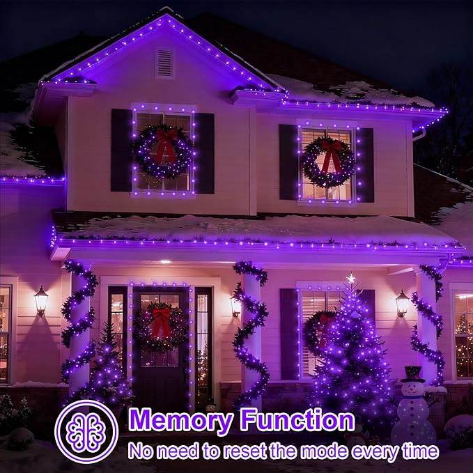 QITONG 165ft 500 LED Purple String Lights Outdoor, Clear Wire Christmas Lights with 8 Modes, Twinkle Xmas Lights Indoor Plug in