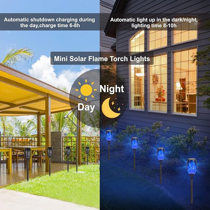 Solar Lights Outdoor, 8Pack Solar Torch Light with Flickering Flame for Garden Decor, Waterproof Outdoor Lighting Landscape, LED Flame Torches for Outside Patio Pathway Yard Decorations