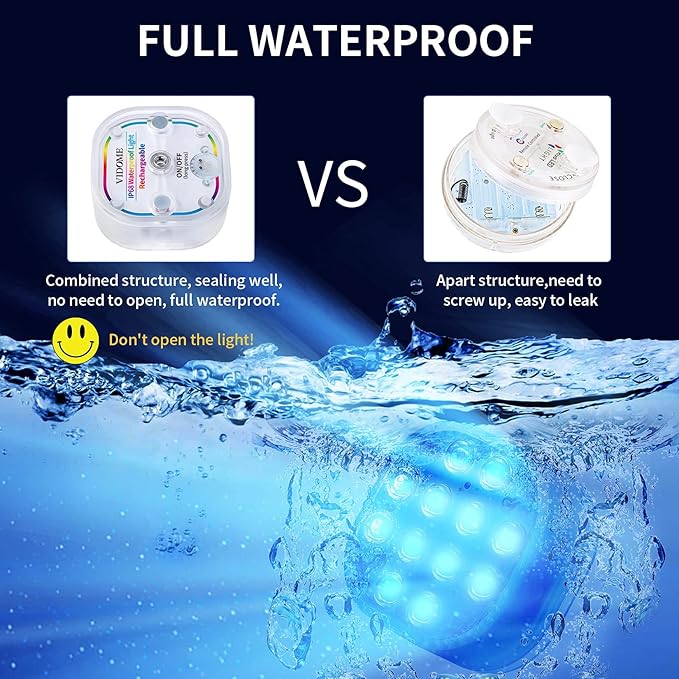 Rechargeable Pool Lights for Above Ground Pools, Led Lights for Inground Pool Waterproof, Submersible Led Pool Lights Underwater with Remote & Suction Cup 16 Colors Magnetic Pond Light 4 Sets