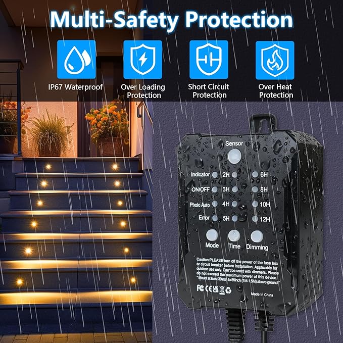 Low Voltage LED Deck Lights with Transformer Dimmable Timer and Photocell Sensor, 20-Pack Outdoor Smart Deck Lighting Kit IP67 Waterproof for Yard Stair Step Patio Garden