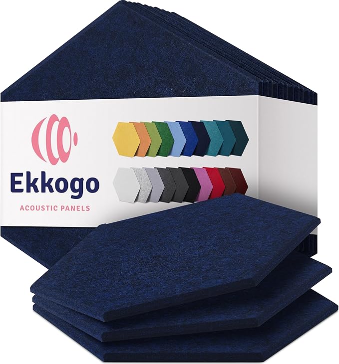 Acoustic Panels 12-Pack Soundproof Wall Panels 14"X12.1"X0.4" Sound Panels High Density Sound Dampening Panels - [Denim Blue Hexagon]