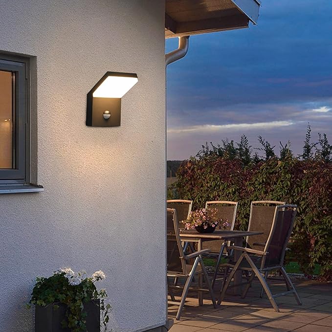 2 Pack Motion Sensor Porch Light Outdoor Wall Mount Black Exterior Light Fixture LED Modern Wall Sconce for House Garden Patio Garage IP54 Waterproof 1800lm 18W 3000K Warm White