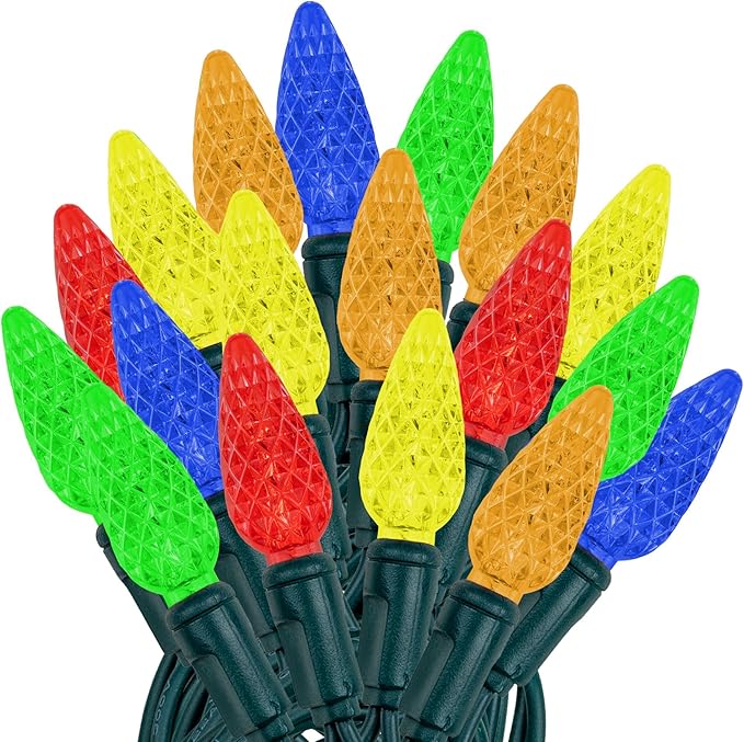 Novelty Lights 24FT 70 LED C6 LED Christmas String Lights, Outdoor/Indoor Multicolor LED String Lights, Permanent Christmas Lights Outdoor Tree Decorations