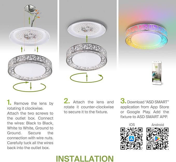 ASD 16 Inch Smart RGBW Flush Mount Ceiling Light with Remote - Brushed Nickel 28W 120V 2700-6500K Dimmable Ceiling Light Fixture, WiFi App Control RGB Lights, Alexa & Google Assistant - ETL