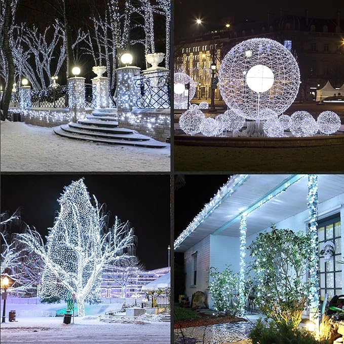 LAMPHOME 600LED (12pk of 50L) String Lights, LED Christmas Lights, 6" SPACING,Green Wire, White