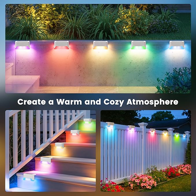SOLPEX Solar Fence Lights Outdoor, Solar Deck Lights Waterproof LED Step Light for Outside, Stair, Garden, Patio, Yard, Railing, Front Porch, Balcony Decor(16 Pack RGB)