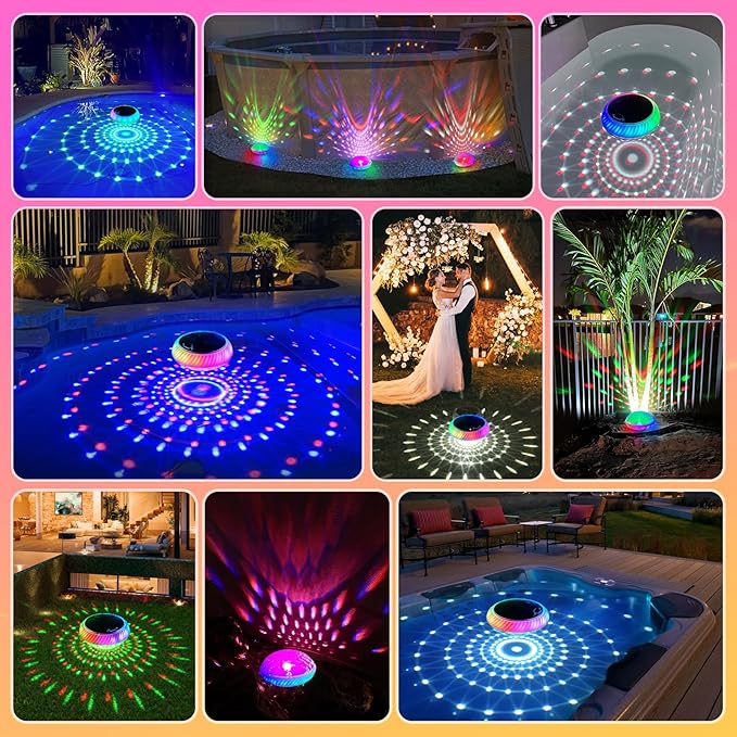 Floating Pool Lights Solar Charged, 7.6 Inch RGB Upper & Lower Color Changing Solar Pool Lights that Float with Dynamic Lighting Effects, IP68 Waterproof Floating Light for Pool Party Decor(1)