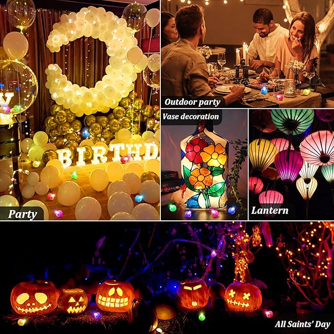 100pcs Balloon Lights Mini Led Lights Round Long Standby Time Multicolor Paper Lantern Balloons Lamps for Birthday Party Christmas Halloween Decoration Red