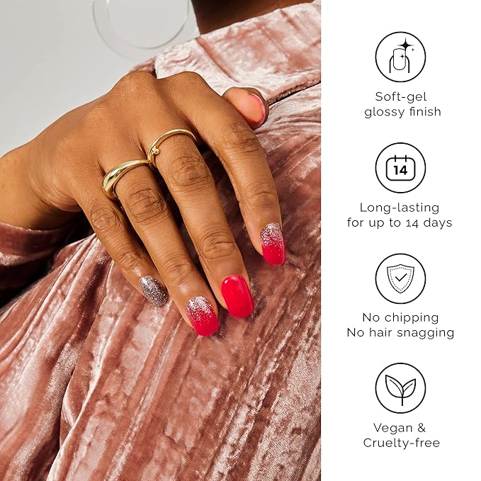 NAILOG Semi Cured Gel Nail Strips (20 Extra Long Polish Stickers/Wraps) │ Glossy & Long Lasting Soft Gel Finishing (Chance)