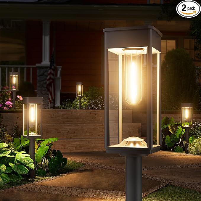 Solar Pathway Lights Outdoor, 2 Pack Solar Garden Lights IP65 Waterproof, Bright Pathway Light Solar Powered for Outside Yard Path Lawn Walkway Driveway Lighting Landscape Decor (Warm White)