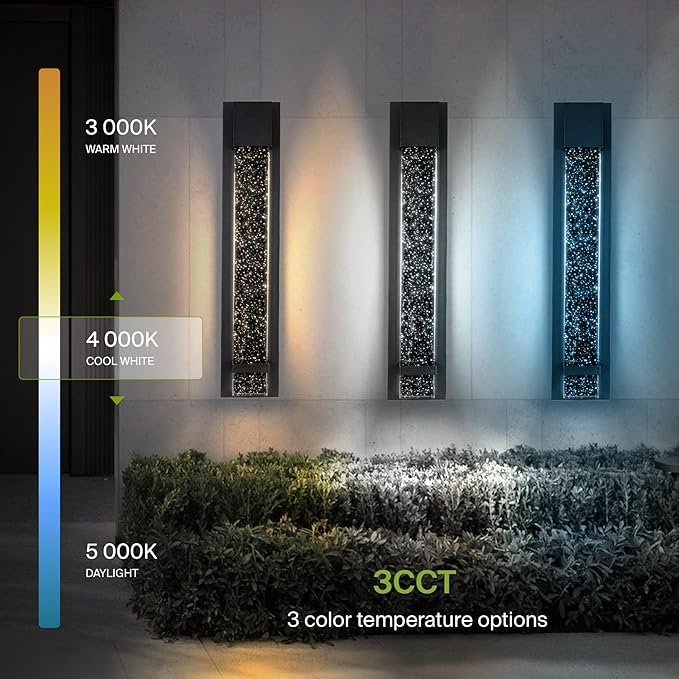 ASD LED 24 Inch Bubble Glass Wall Light Fixture | 20W 600LM 3000K-5000K 100-277V | 3CCT, Waterproof, Dimmable, ETL Listed | Exterior Flush Mount Sconce, Outdoor-Indoor Lighting | Black