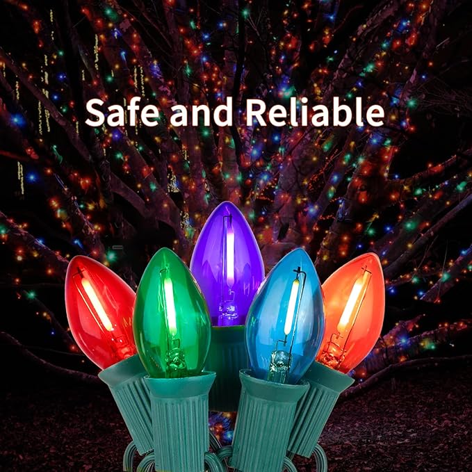 25FT C7 LED Christmas Lights Indoor Outdoor, 25 Multicolor Waterproof Bulbs, Connectable Dimmable String Lights Perfect for Roof Tree Fence and Patio Vintage Style