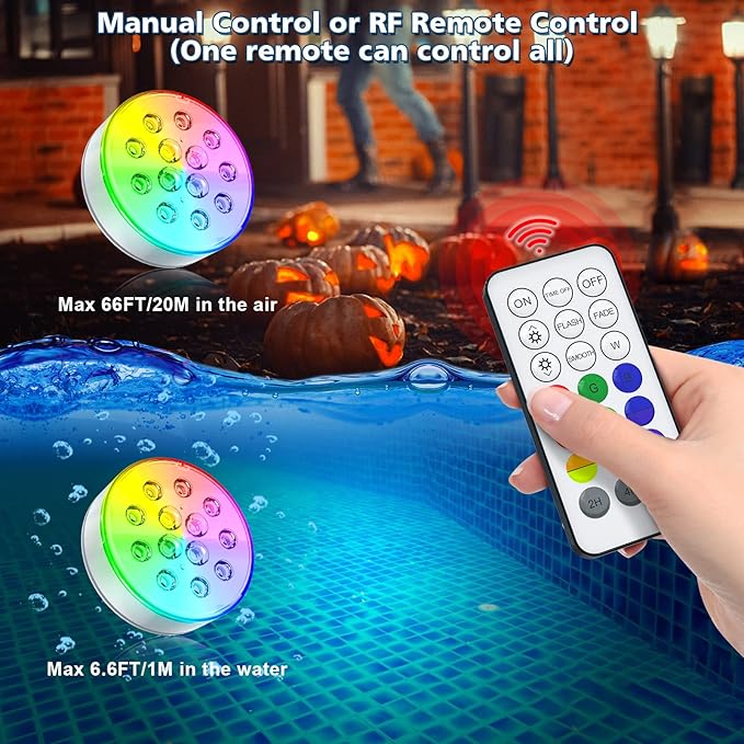 Pool Lights, Upgraded Rechargeable Submersible LED Lights with Remote IP68 Waterproof 16 Colors Hot Tub Underwater Pool Lights for Above Ground Pool, Bath, Party, Vase 4 Pack