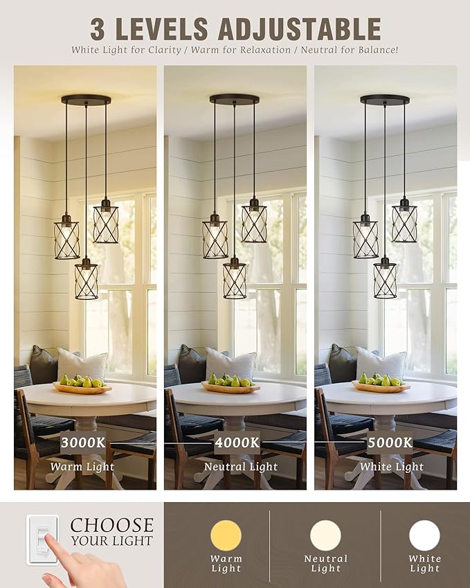 Black Dining Room Chandelier Light Fixtures, 3-Light Pendant Lighting with Clear Glass, Modern Kitchen Island Cluster Hanging Pendant Lights for Sink, CH9176BK3