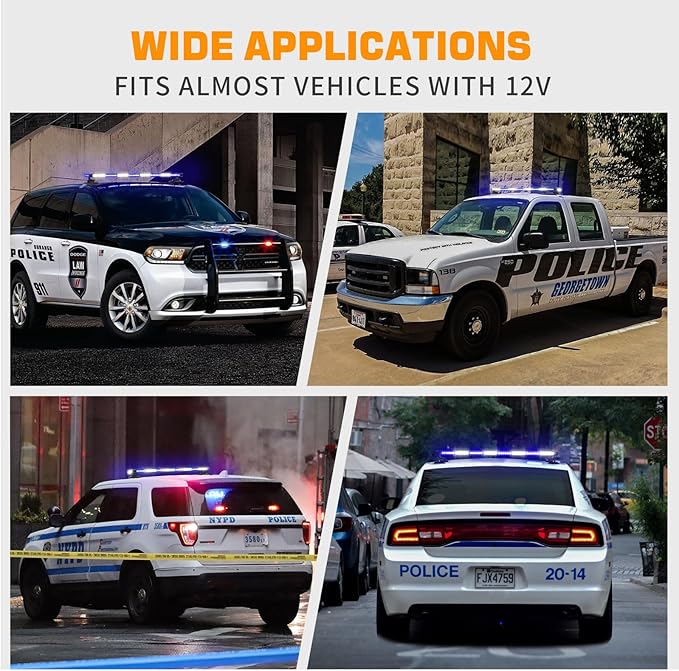 XRIDONSEN 37" 104 LED Roof Top Blue White Emergency Magnetic Police Firefighter Traffic Advisor Strobe Light Bar Warning Flashing Safety Lights w/Controller for Vehicles POV Trucks