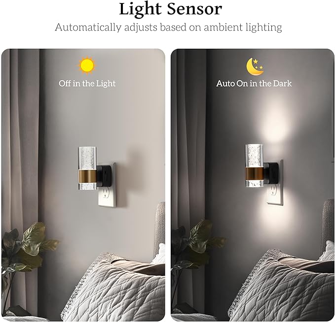 LED Night Lights Plug into Wall, Dimmable Night Light with Dusk to Dawn Sensor, Adjustable Brightness, Plug in Nightlight for Bathroom, Bedroom, Hallway, 2 Pack