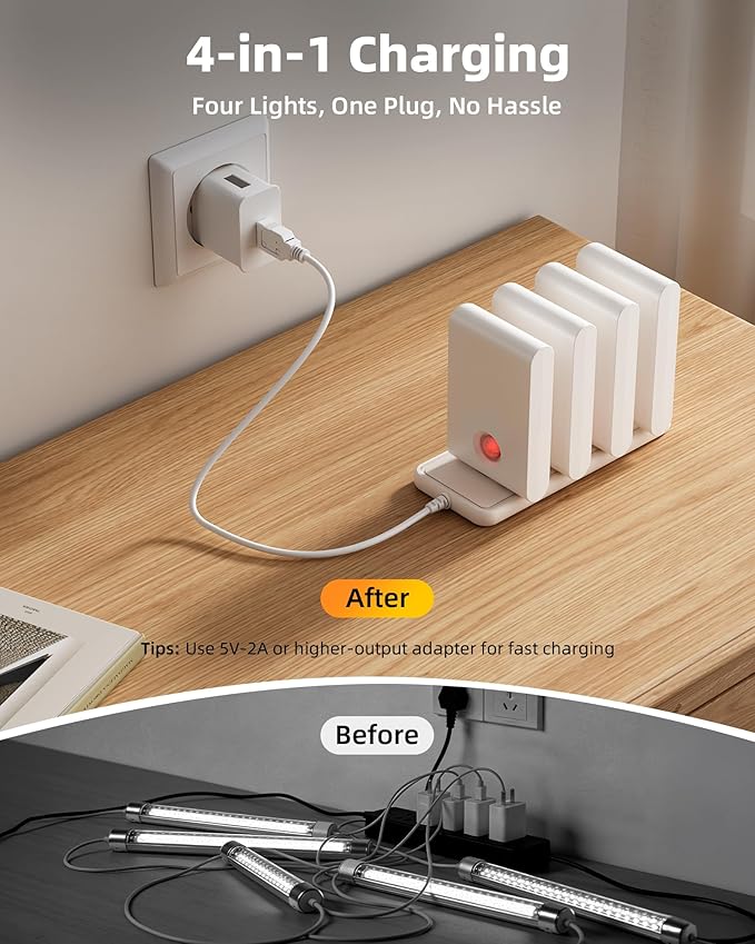 EZVALO Motion Sensor Light Indoor, 1500mAh Rechargeable Stair Lights, Magnetic & Dimmable, 3000K Soft White, Wireless Night Lights for Hallway, Stairway, Bathroom, Bedroom, 8 Pack
