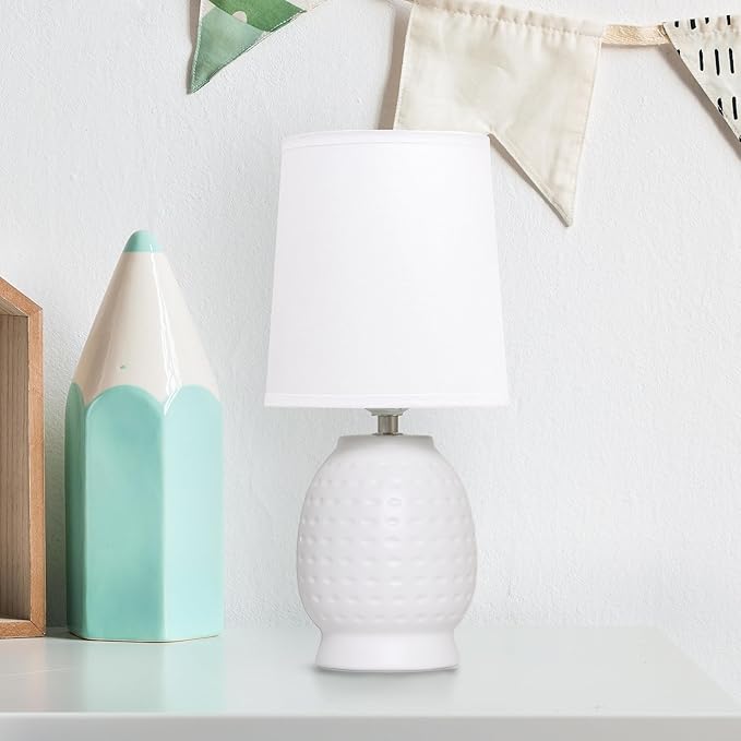 Simple Designs LT1161-OFF 12.5" Chic Glow Petite Dimpled Ceramic Table Lamp, for Bedroom, Office, Living Room, Stylish Spaces, Off White