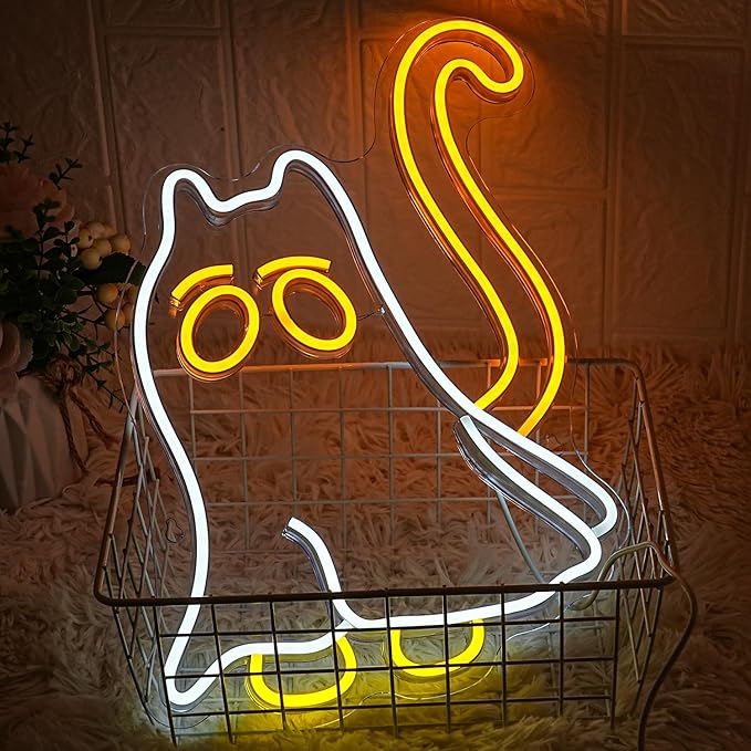 Cat Ghost Neon Sign Scary Ghost LED Neon Sign Dimmable Cat Mom Neon Light for Halloween Decor Animal Cat Ghost Neon Lights for Scary Bedroom Halloween Party