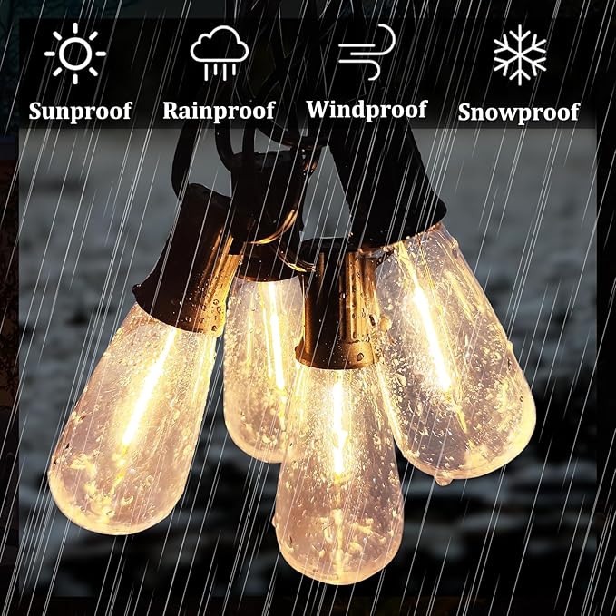 20FT LED Outdoor String Lights,Edison Lights Outdoor String with 22 Shatterproof ST40 Vintage Edison Bulbs,Outside Lights Waterproof for Outside Backyard Porch,Garden,Black
