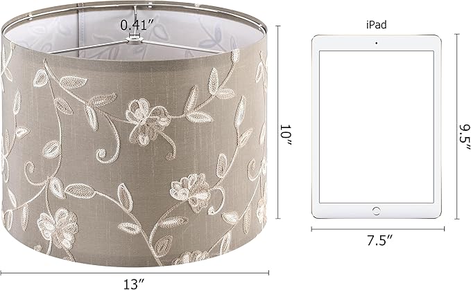 Creme Fabric Drum Lamp Shade with Embroidered Leaf Trim 13" Top x 13" Bottom x 10" High (Spider) Set of 2 Medium Lamp Shade for Table & Bedside Lamp Replacement Lampshades in Hand Crafted