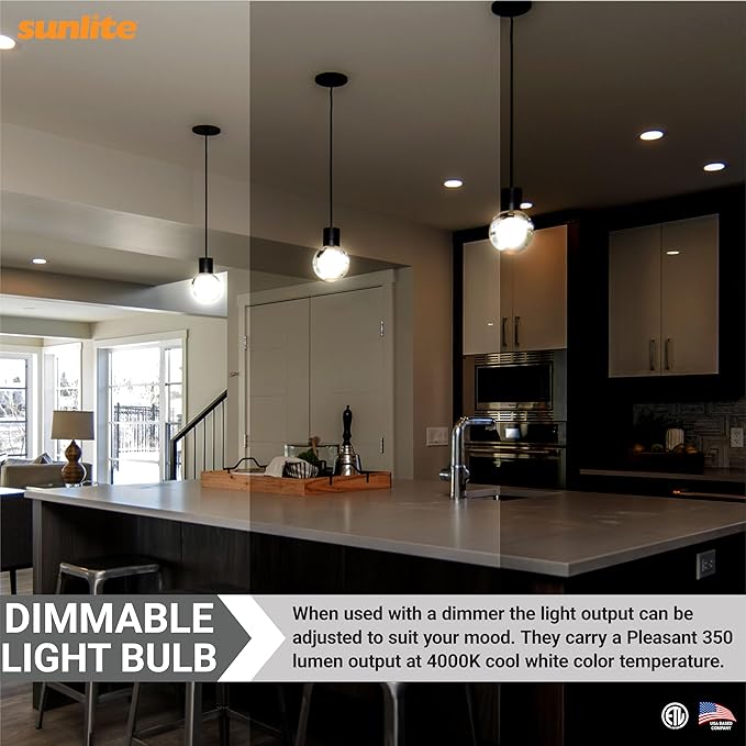 Sunlite G16.5 Light Bulb LED, 5W (40W Equiv.), 350 Lumens, Dimmable, Type G Globe Shape E12 Candelabra Base, Short Bulbs, Vanity Mirror Bulbs, 4000K Cool White, Frosted, 6 Count