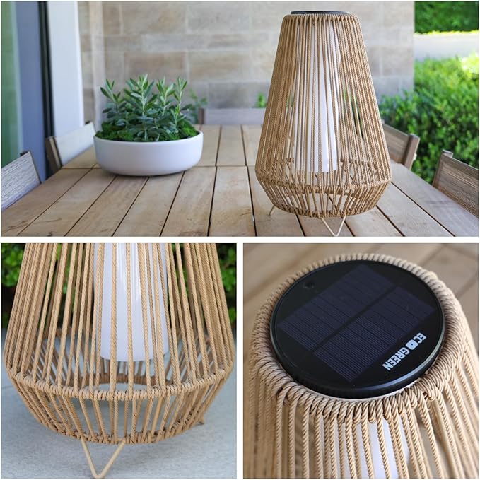 EcoGreen Rocket Floor LED Solar Rattan Lamp – 11.81 * 18.5 Inch Anti Rust Steel Frame with Weaving &Built-in Lights, Warm Glow, 8H Runtime, Solar-Powered Light for Garden & Patio – Single Pack/Large