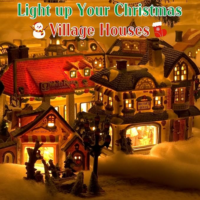 Accessory Cord with 9 LED Light Bulbs, 14.8ft Christmas Village Lights C7 Light Cord with Switch & 2 Fuse for Salt Lamp, Halloween Pumpkin, Xmas Village House Blow Mold
