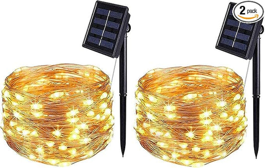BOLWEO 2 Pack Solar Powered String Lights, Solar Fairy Lights,16.4Ft 50LED Waterproof Wire Lighting for Indoor Outdoor Christmas Tree Halloween Diwali Home Garden Decoration(Warm White)