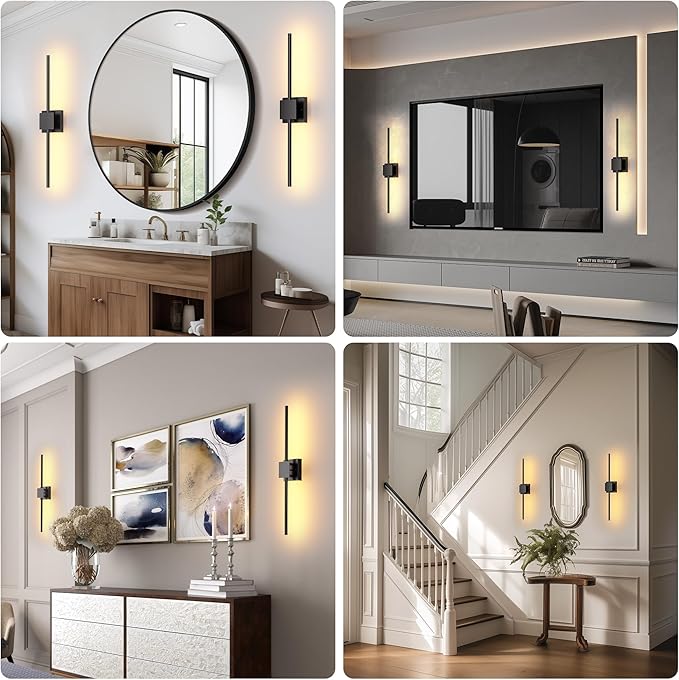 Battery Operated Wall Sconces Set of 2, 𝐔𝐩𝐠𝐫𝐚𝐝𝐞𝐝 12000mAh Rotatable Picture Lights with Remote Control, Dimmable 3000-6500K LED Rechargeable Wall Lights for Living Room Bedroom Mirror, 28.3In