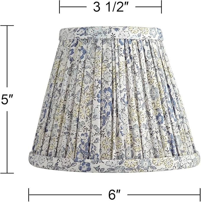 Springcrest Nelle Blue Gray Yellow Floral Pleat Cottage Core Shade 3.5x6x5 (Clip-On) - Springcrest