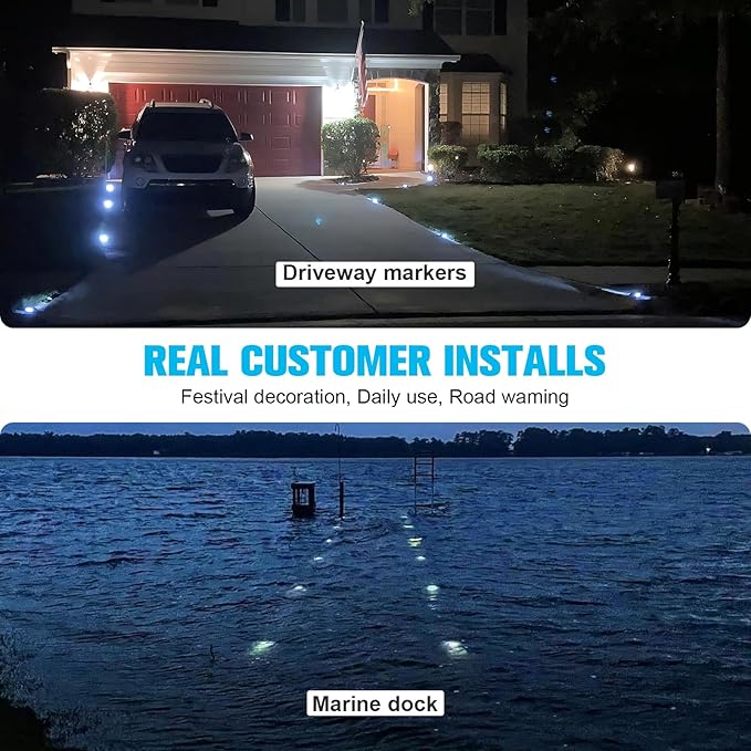VOLISUN Christmas Solar Deck Lights Driveway Dock Lights, 4-Pack Led IP68 Waterproof Outdoor Warning Step Light for Driveway Sidewalk Garden Pathway Yard(Green, Auto On/Off