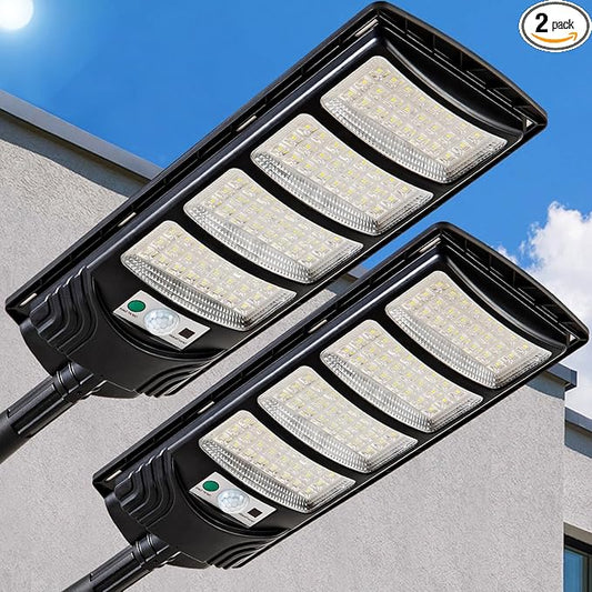 Solar Street Lights Outdoor Waterproof, LED Dusk to Dawn Solar Light, Flood Lights with Motion Sensor and Remote Control, for Exterior Wall, Patio, Yard, Deck, Garden,Parking Lot Lights(2-Pack)