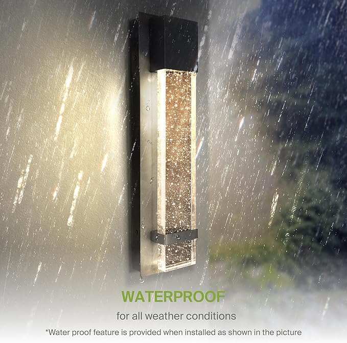 ASD LED 18 Inch Bubble Glass Wall Light Fixture | 9W 250LM RGB-3000K-5000K 100-277V | Multicolor, Waterproof, ETL Listed | Exterior Flush Mount Sconce, Outdoor-Indoor Lighting | Black, 2 Pack