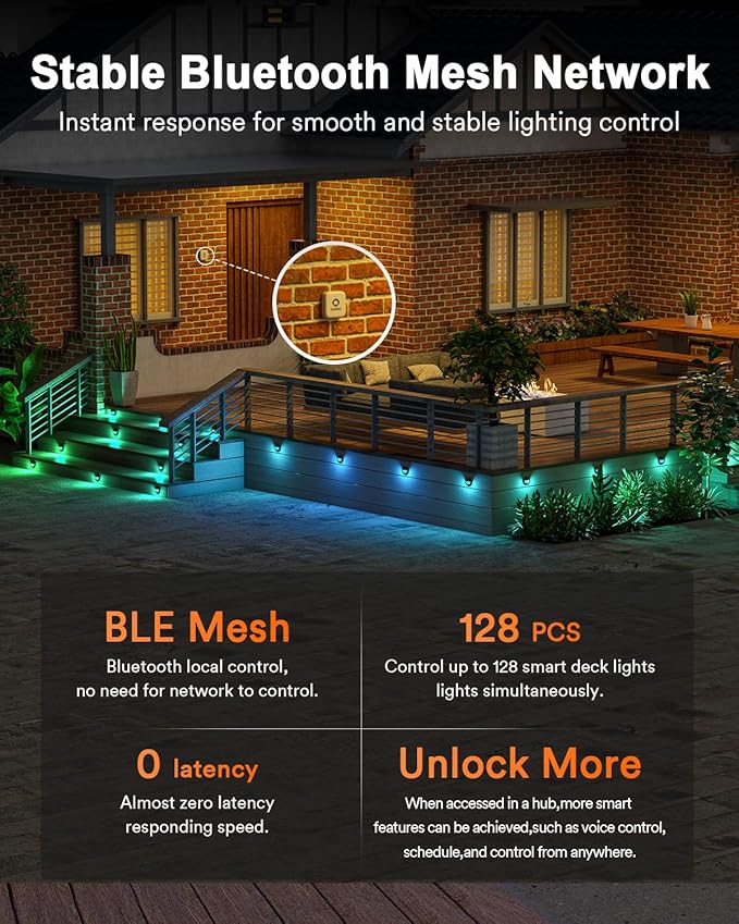 Lumary 12-24V Smart Low Voltage Deck Lights with Hub, 4Inch RGB+CCT Outdoor Privacy Fence Lights, IP65 Waterproof Landscape Lighting for Step, Deck, Patio, Works with Alexa & Google, 6Pack