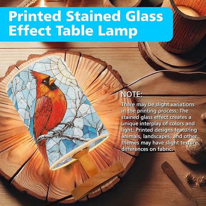 Cardinal Table Lamp LED 3-Color Pressed Bedside, Cardinal Shade Lamp with Wood Base for Bedroom Living Room Desk Office TL01